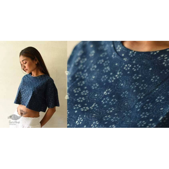 buy Vegetable Dyed Indigo Ajrakh Cotton Crop Top