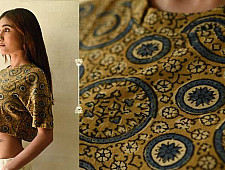 Hand Block Printed ✩ Yellow Cotton Crop Top - Vegetable Dyed Ajrakh Hand Printed