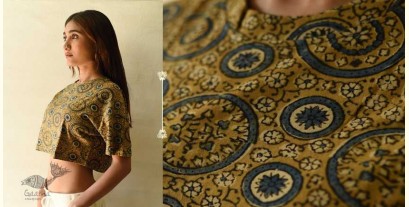 Hand Block Printed ✩ Yellow Cotton Crop Top - Vegetable Dyed Ajrakh Hand Printed