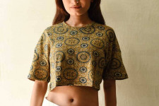 Hand Block Printed ✩ Yellow Cotton Crop Top - Vegetable Dyed Ajrakh Hand Printed