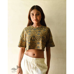 Hand Block Printed ✩ Yellow Cotton Crop Top - Vegetable Dyed Ajrakh Hand Printed