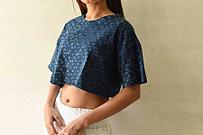 Hand Block Printed ✩ Vegetable Dyed Indigo Ajrakh Cotton Crop Top