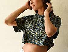Hand Block Printed ✩ Ajrakh Block Printed Cotton Crop Top