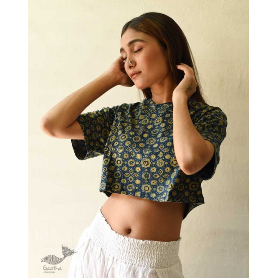 buy Ajrakh Block Printed Cotton Crop Top