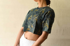 Hand Block Printed ✩ Vegetable Dyed - Ajrakh Cotton Blue Crop Top