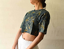 Hand Block Printed ✩ Vegetable Dyed - Ajrakh Cotton Blue Crop Top