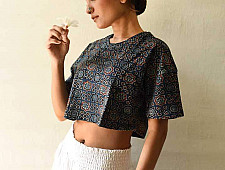 Hand Block Printed ✩ Vegetable Dyed Crop Top with Ajrakh Block Print
