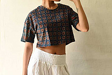 Hand Block Printed ✩ Ajrakh Block Printed Cotton Crop Top