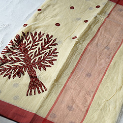 Ramaa . रमा | Red Patch Work - Off White Cotton Saree