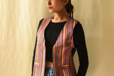 Mashru & Denim Jacket | Reversible Jacket - Multi Color Stripes