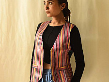 Mashru & Denim Jacket | Reversible Jacket - Multi Color Stripes