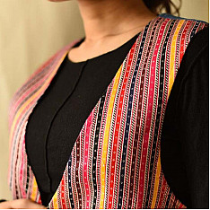 Mashru & Denim Jacket | Reversible Jacket - Multi Color Stripes
