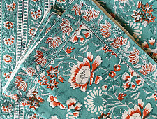 Landscapes Under My Roof ✿ Sanganeri Hand block Printed Double Bedsheet  with Pillow Covers- Green
