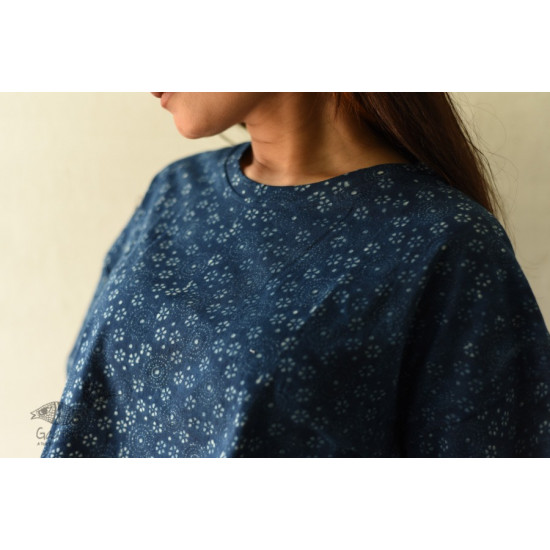 buy Vegetable Dyed Indigo Ajrakh Cotton Crop Top