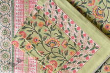 Landscapes Under My Roof ✿ Sanganeri Hand block Printed Double Bedsheet  with Pillow Covers- Light Green