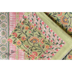 Landscapes Under My Roof ✿ Sanganeri Hand block Printed Double Bedsheet  with Pillow Covers- Light Green