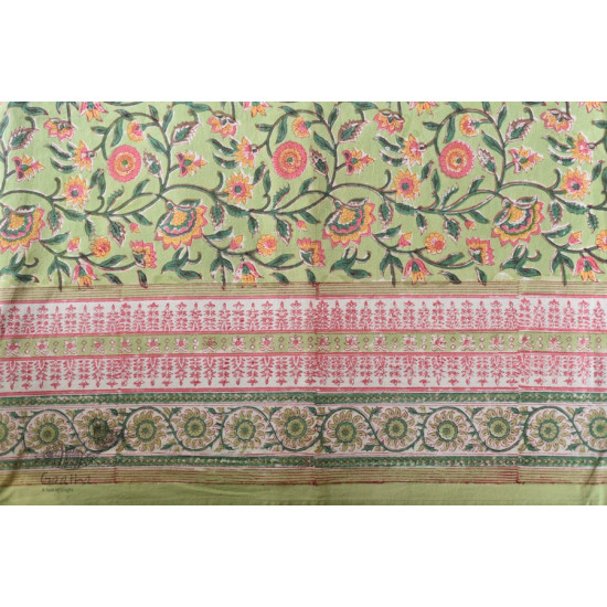 shop Sanganeri Hand block Printed Double Bedsheet  with Pillow Covers- Light Green