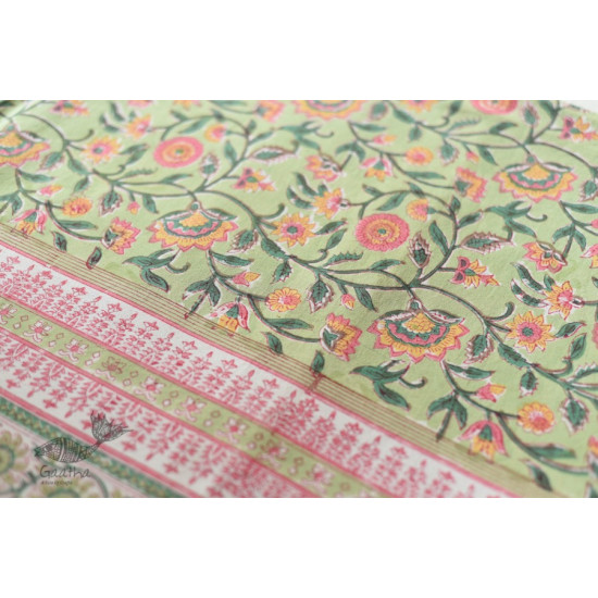 shop Sanganeri Hand block Printed Double Bedsheet  with Pillow Covers- Light Green