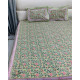 shop Sanganeri Hand block Printed Double Bedsheet  with Pillow Covers- Light Green