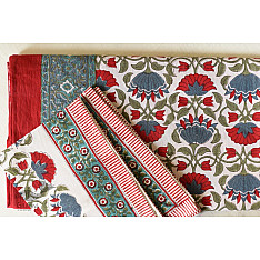 Landscapes Under My Roof ✿ Sanganeri Hand block Printed Double Bedsheet  with Pillow Covers- Red Flowers