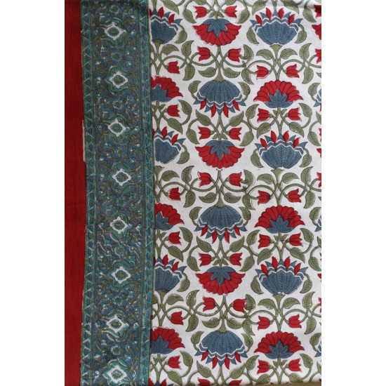 shop Sanganeri Hand block Printed Double Bedsheet  with Pillow Covers- Red Flowers