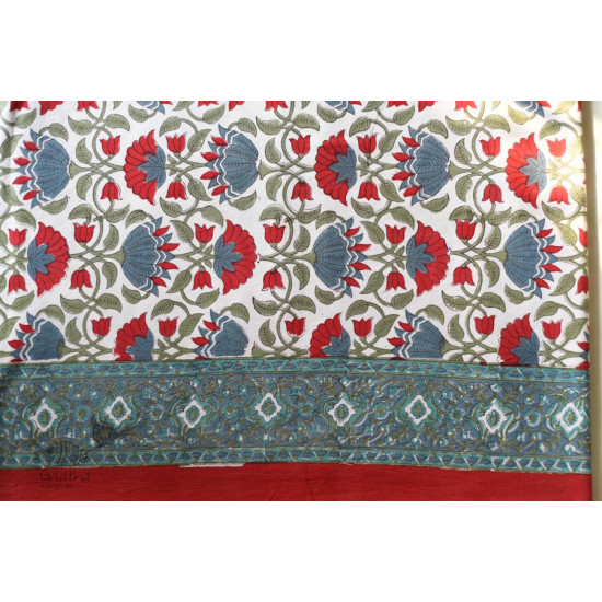 shop Sanganeri Hand block Printed Double Bedsheet  with Pillow Covers- Red Flowers