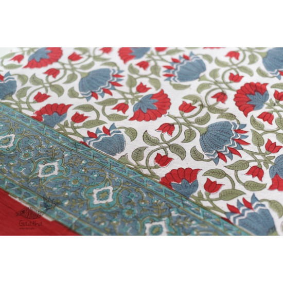 shop Sanganeri Hand block Printed Double Bedsheet  with Pillow Covers- Red Flowers