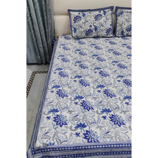 shop Sanganeri block Printed Double Bedsheet  with Pillow Covers 