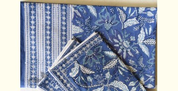 Landscapes Under My Roof ✿ Sanganeri Hand block Printed Double Bedsheet with Pillow Covers- Indigo