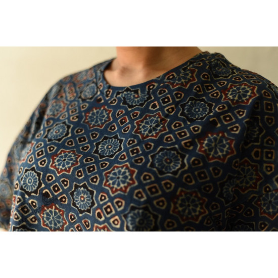 buy Vegetable Dyed Crop Top with Ajrakh Block Print