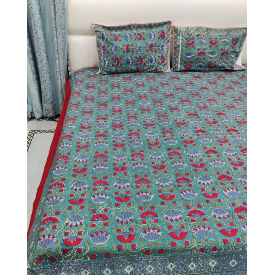 shop King Size Bedsheet  with Pillow Covers - Sanganeri Hand Block Printed