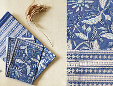Landscapes Under My Roof ✿ Sanganeri Hand block Printed Double Bedsheet with Pillow Covers- Indigo
