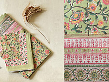 Landscapes Under My Roof ✿ Sanganeri Hand block Printed Double Bedsheet  with Pillow Covers- Light Green