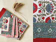 Landscapes Under My Roof ✿ Sanganeri Hand block Printed Double Bedsheet  with Pillow Covers- Red Flowers