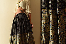 Flowers in a River | Ajrakh Prints with Natural Dye - Carbon Black Long Skirt