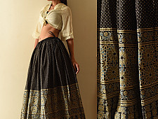 Flowers in a River | Ajrakh Prints with Natural Dye - Carbon Black Long Skirt