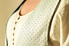 Mashru & Denim Jacket | Reversible - Off White With Green Dots