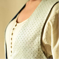 Mashru & Denim Jacket | Reversible - Off White With Green Dots