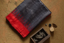 Kamakshi | Pure Tussar Silk Saree - Black With Red Border