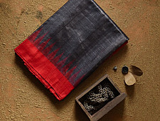 Kamakshi | Pure Tussar Silk Saree - Black With Red Border
