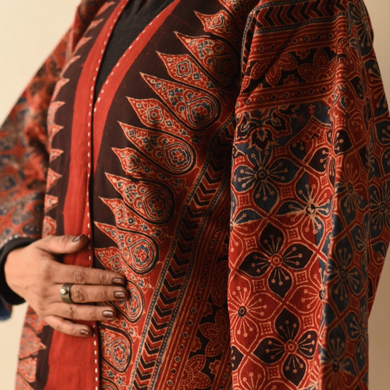 shop Ajrakh Block Printed And Denim Reversible Jacket 