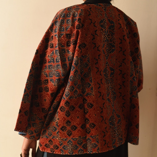 shop Ajrakh Block Printed And Denim Reversible Jacket 