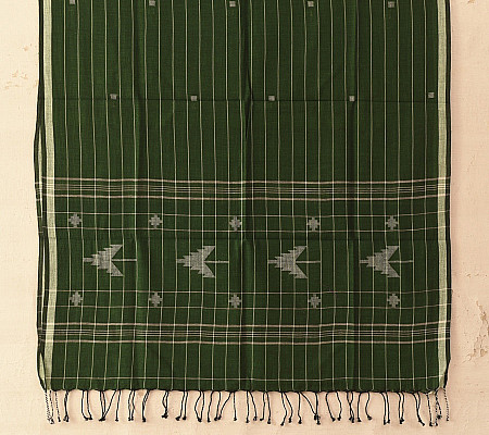 Green - Handloom Cotton Phulia Jamdani Stole with Tassels 28