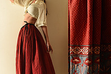 Flowers in a River | Ajrakh Prints Long Skirt / Ghagra With Natural Dyed - Maroon