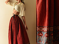 Flowers in a River | Ajrakh Prints Long Skirt / Ghagra With Natural Dyed - Maroon
