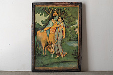Memory Lines | Antique Raja Ravi Verma Print - Radhe Govind  ( With Frame) 