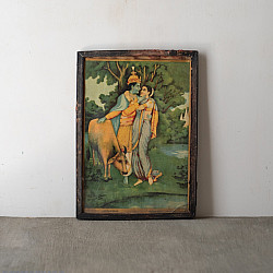 Memory Lines | Antique Raja Ravi Verma Print - Radhe Govind  ( With Frame) 