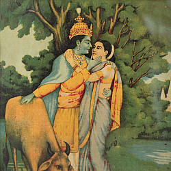 Memory Lines | Antique Raja Ravi Verma Print - Radhe Govind  ( With Frame) 