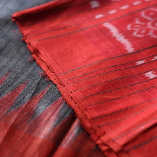 shop Handwoven Pure Tussar Silk Saree - Black With Red Border