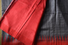 Kamakshi | Pure Tussar Silk Saree - Black With Red Border